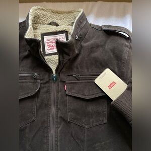 NWT Levi’s Men's Faux Suede Sherpa Aviator Bomber Jacket  Cognac Brown Size XXL